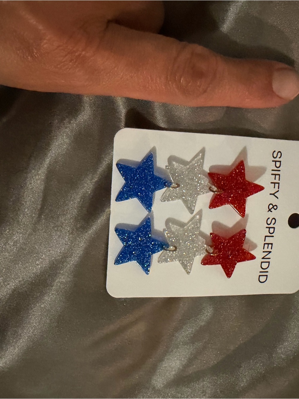 2 pairs of Spiffy & Splendid Glitter Star Dangle Earrings - Red, White, Blue